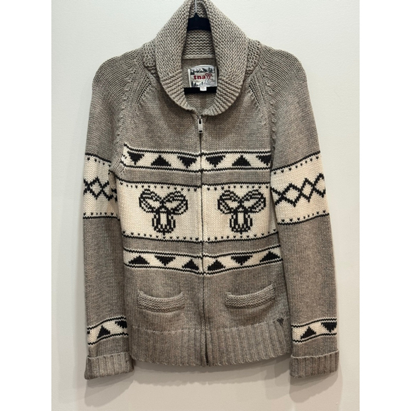 TNA Sweaters - VTG TNA Lambswool Knit Cowichan Zip Cardigan Sweater XL Cottage Cabin Y2K
